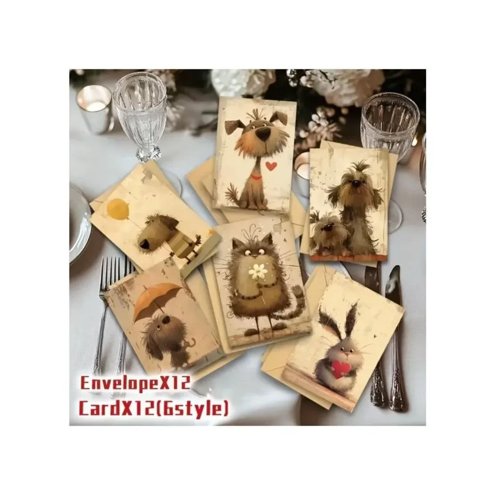 NWT 24pc Vintage Whimsical Cartoon Animal Greeting Card Assortment Set
